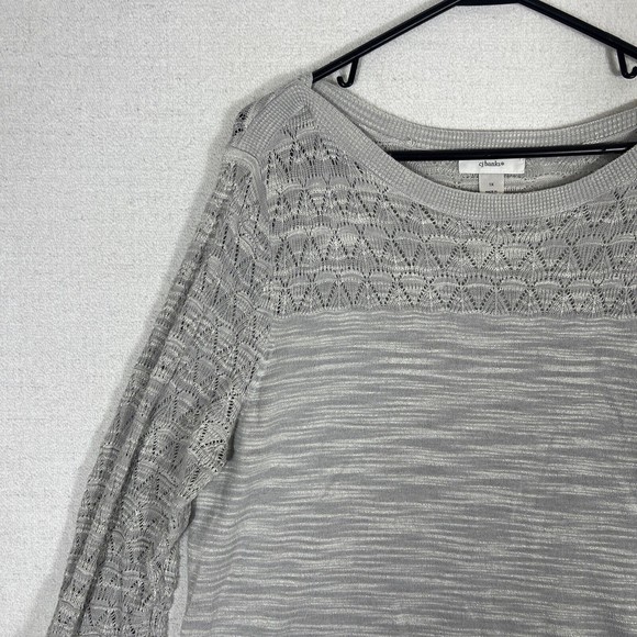 CJ Banks Lightweight Sweater Womens 1X Slub Knit Body Crochet Shoulders Gray - Picture 2 of 11